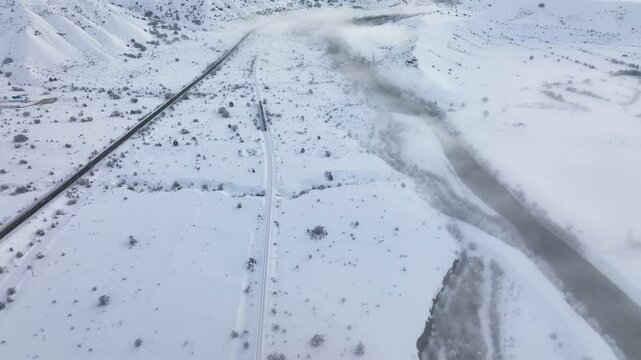 Eastern Express (Dogu Ekspresi) in the Winter Season Drone Video, Ankara to Kars Express, Kars Turkey (Turkiye)

