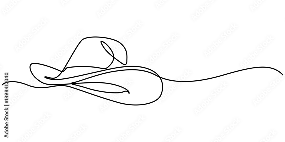 Poster cowboy hat continuous one line drawing vector illustration. premium vector, continuous cowboy hat on
