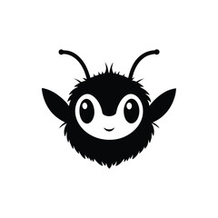 Black and white stingless bee head with fuzzy features.eps