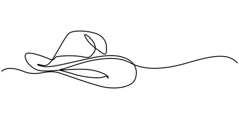 Cowboy hat continuous one line drawing vector illustration. Premium vector, Continuous cowboy hat one line drawing minimalism design isolated on white background, Editable outline pro concept.