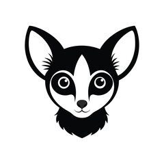 Black and white galago head with exaggerated eyes.eps