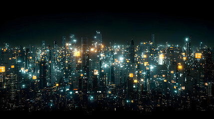 Futuristic Cityscape At Night With Glowing Structures
