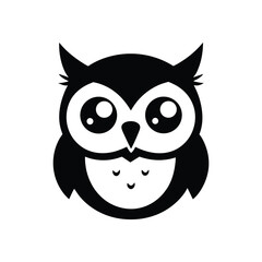 Black and white baby owl head with oversized eye.eps