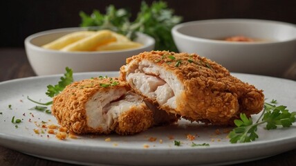 Fried chicken with potato and rice is a delicious dish