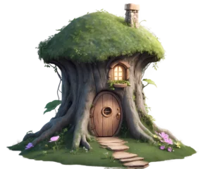 Fototapete Whimsical Treehouse Dwelling, An Enchanting Illustration of a Tiny Fairy Abode Nestled Within Nature's Embrace, Evoking Nostalgia and Wonder © Gustav