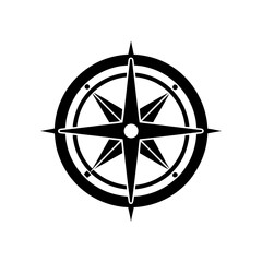 Black Silhouette Classic Marine Compass Icon Navigation Tool vector illustration
