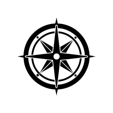 Black Silhouette Classic Marine Compass Icon Navigation Tool vector illustration