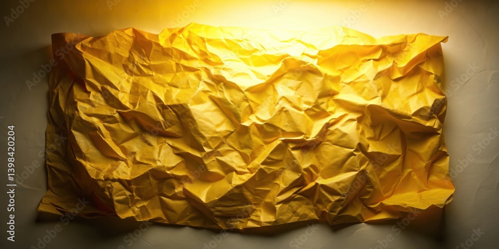 Poster Illuminated Crumpled Yellow Paper Texture Abstract Background for Design