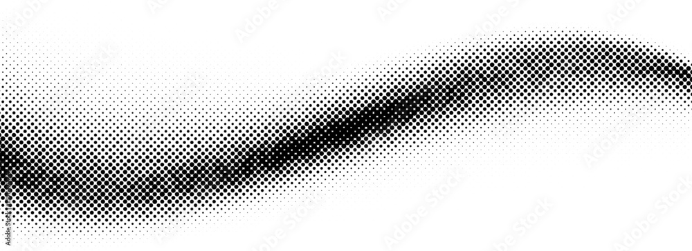Poster black halftone wave background. dotted curved flow wallpaper. abstract grain fluid backdrop texture.