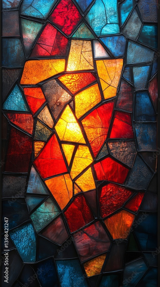 Poster vibrant easter light: abstract stained glass window displaying colorful mosaic design with glowing g