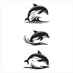Naklejka premium Black and White Dolphin Silhouettes for Wildlife, Ocean, and Aquatic Designs