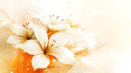 Abstract floral artwork featuring three white lilies in bloom