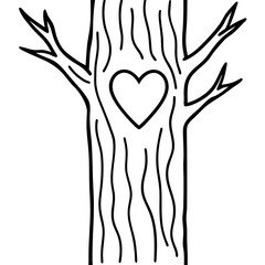 Tree Bark Textured Line Art with Heart Engraving