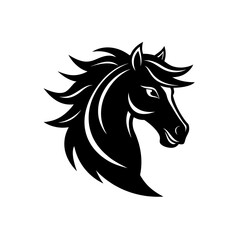 Fototapeta premium Black Silhouette Horse Head Mascot with a Flowing Mane vector illustration