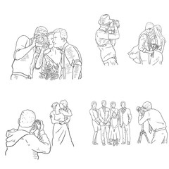 set vector sketch illustration of wedding photographer