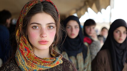 Naklejka premium A Young Woman in a Colorful Headscarf