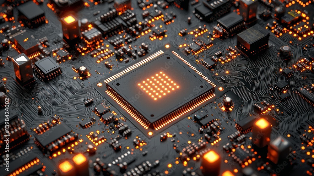Poster illuminated microchip: a close-up of advanced technology