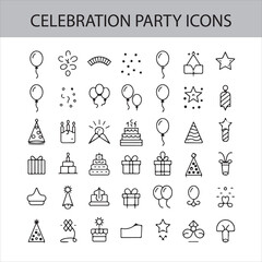 Festive Balloons, Cakes, and Champagne Icons for Party Invitations