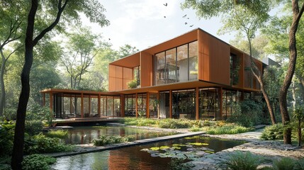 Fototapeta premium Visualizations of Energy-Efficient Building Designs Showcasing Green Architecture and Passive Solar Techniques --