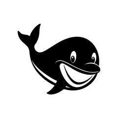 Fototapeta premium Black Silhouette Playful Cartoon Whale Head Mascot vector illustration