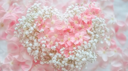 Obraz premium Heart shape formed with pink and white flowers in soft focus shot