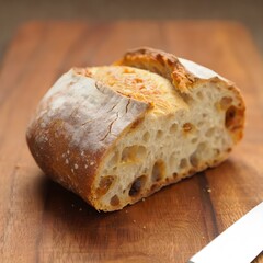 Single Slice of Sourdough Bread on Wooden Cutting Board
