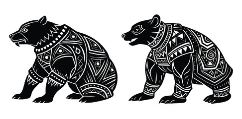 A dynamic silhouette of a puma leaping, body covered in layered indigenous Central American patterns, highly detailed vector art