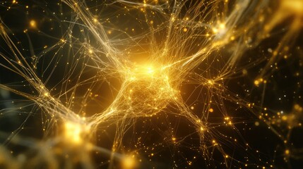 Obraz premium Golden Network Abstract Neural Connections