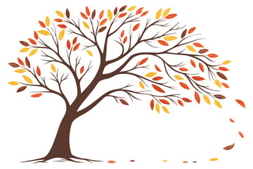 Naklejka premium Autumn Tree with Falling Leaves Illustration for Art and Design