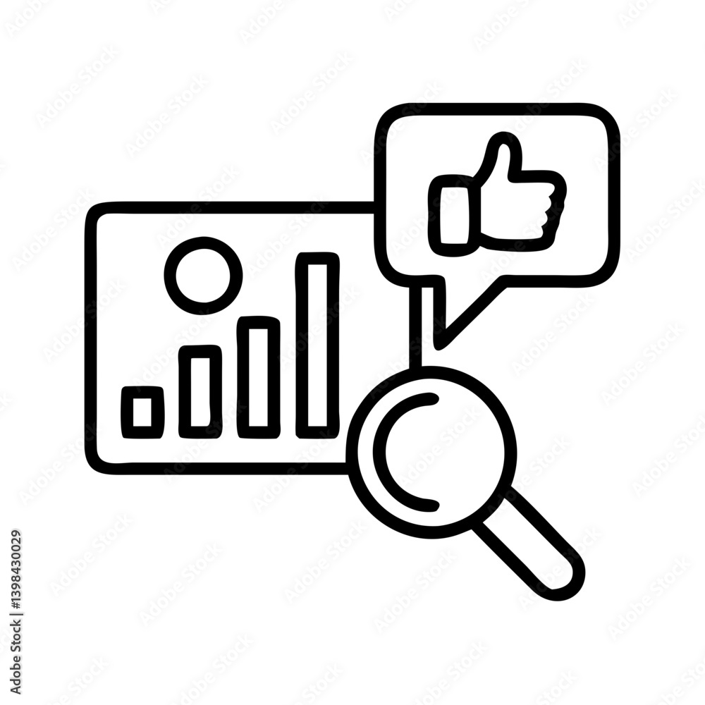 Poster seo analytics data analysis with thumbs up icon for marketing and business performance review report