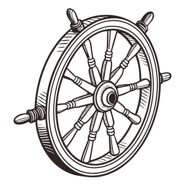 recommend clip art: Vintage Ship Steering Wheel Vector Illustration Nautical Design for Tattoos and Coloring Books