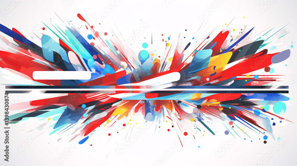 Poster cinematic vector banner with flowing rainbow shapes on white background, glowing futuristic neon tec