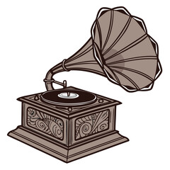 Vintage Gramophone Vector Illustration for Retro Music Projects and Design