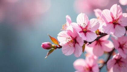 Obraz premium Delicate pink sakura blossoms, full bloom, soft petals , flower, art background