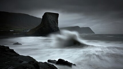 Fototapeta premium Dramatic coastal scene of a rough ocean near large rock formations