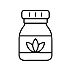 Herbal medicine bottle vector illustration, natural remedy container, organic supplement outline icon