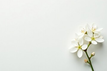 Obraz premium Delicate white flower blossoms on pure white backdrop, minimal, background, petal