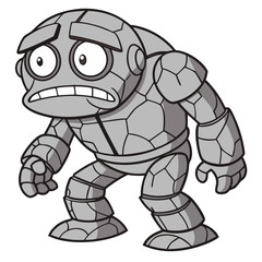 Obraz premium Cartoon Stone Robot Character Vector for Children’s Coloring Books and Artwork