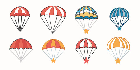 Obraz premium Colorful Parachute Icons Set Eight Fun Designs for Kids' Projects