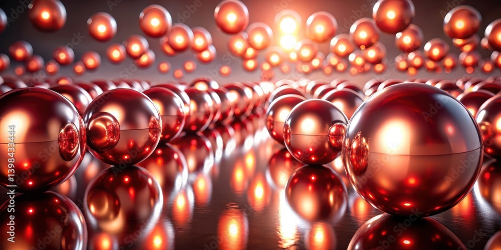 Poster abstract reflective spheres in a glowing red arrangement on a dark surface