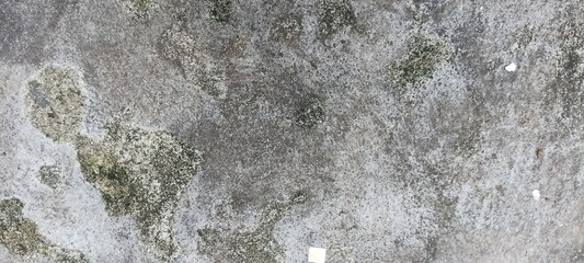 Grungy Mossy Concrete Wall Texture. Close-up of weathered concrete wall with dark moss stains and rough surface texture. Ideal for grunge or urban design backgrounds