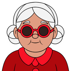 Obraz premium Elderly Woman Cartoon with Red Glasses for Apps and Children’s Books