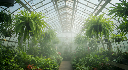 Spacious Greenhouse With Lush Hanging Plants