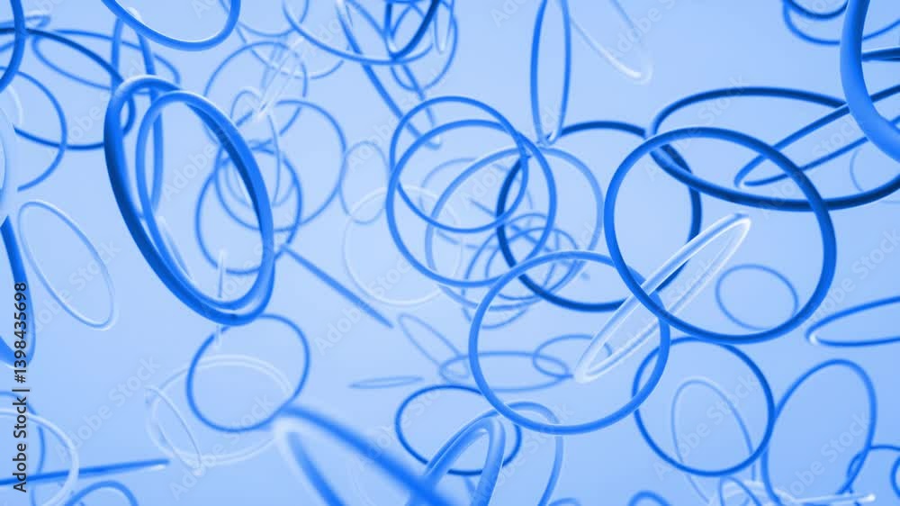 Poster abstract blue and white circles 3d looping animation, dynamic motion background with floating circle