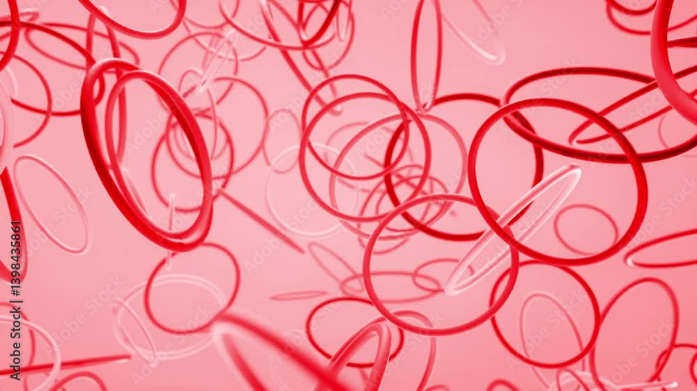 Poster abstract red circles 3d looping animation, dynamic motion background with floating circles in neon l