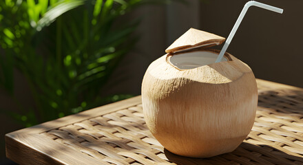 Refreshing Coconut Water in a Natural Coconut Shell Ready To Drink