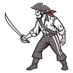 Fierce Pirate Swordsman Vector Illustration for Adventure Themes and Designs