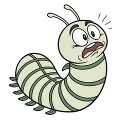 Cartoon Caterpillar with Surprised Expression for Kids Coloring Book or Stickers