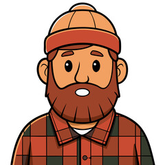 Obraz premium Bearded Lumberjack Character in Plaid Shirt and Hat Vector Illustration