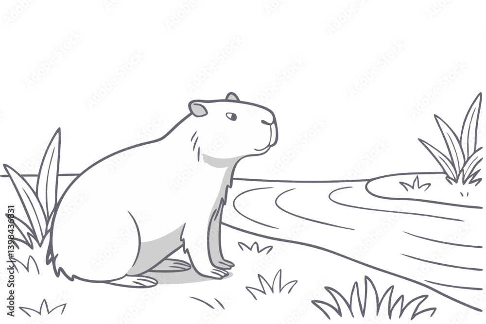 Poster capybara by riverside minimalist vector for nature illustrations and design
